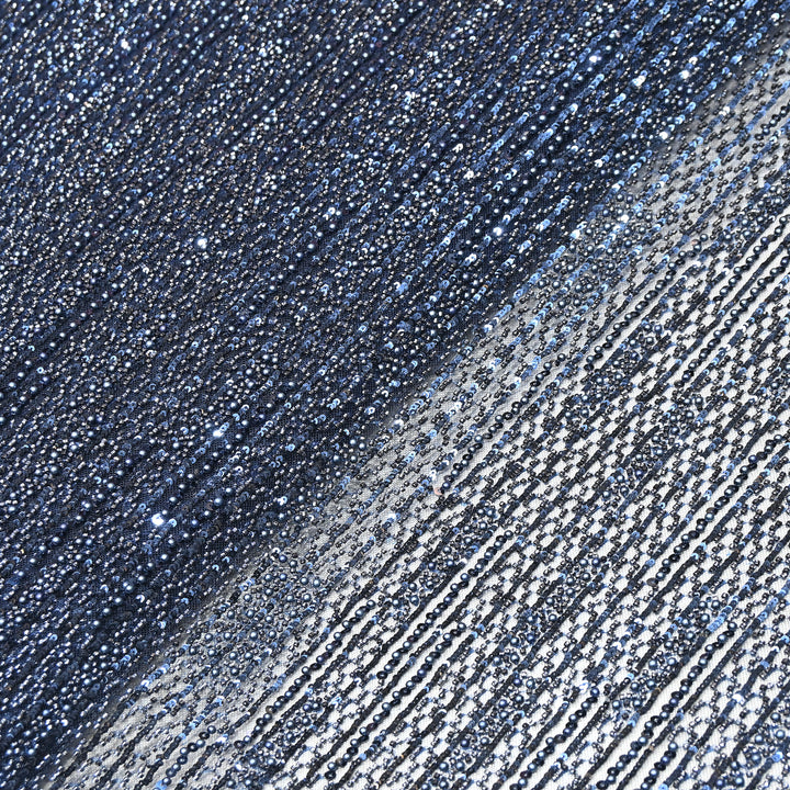 Navy Blue Color Imported Imported Heavy Beaded Embroidery Net Fabric- MBL668-2