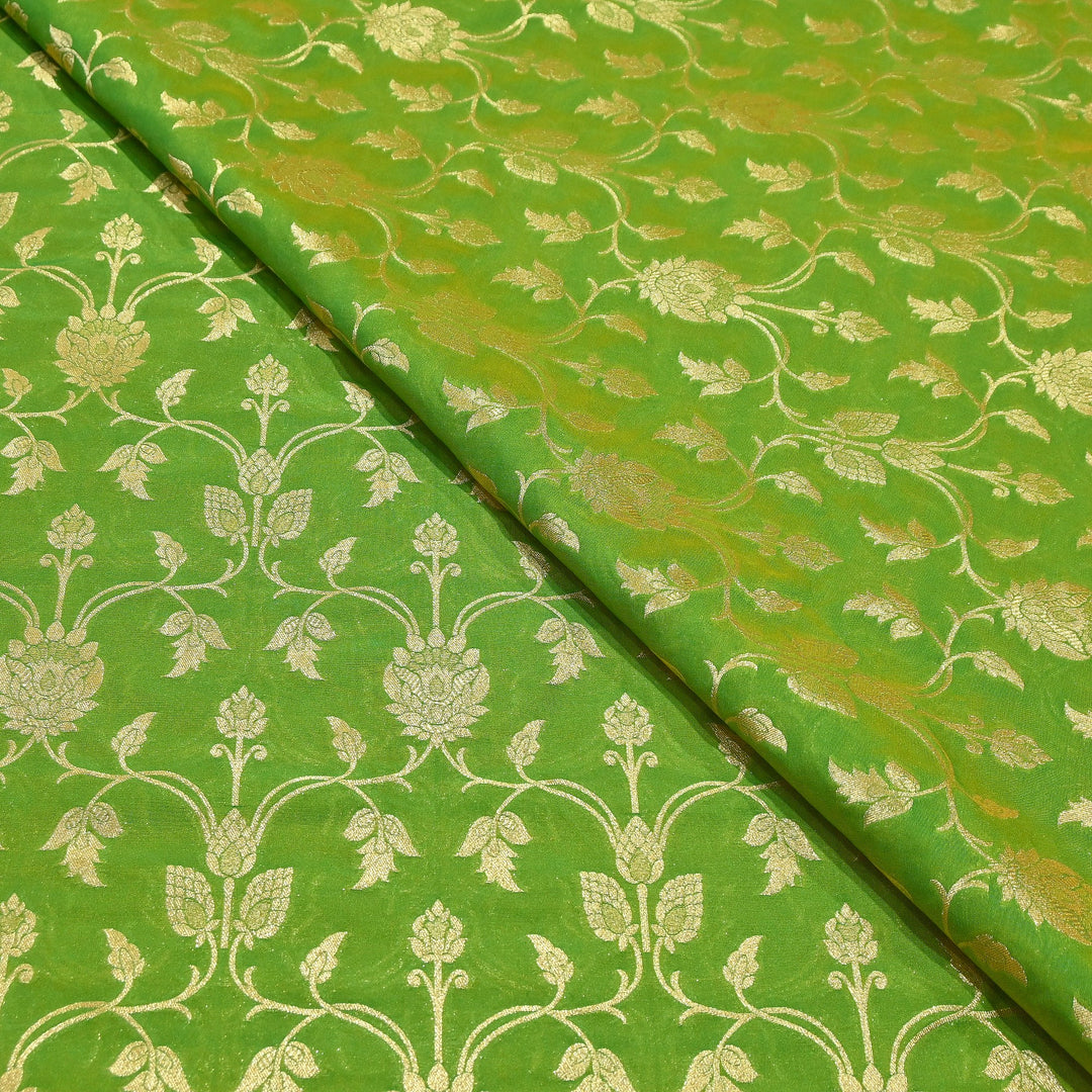 Chanderi Paudi Brocade Jaal Fabric – Traditional Designer Chanderi Silk Fabric - 180000-8