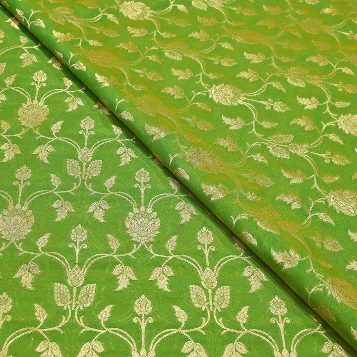 Chanderi Paudi Brocade Jaal Fabric – Traditional Designer Chanderi Silk Fabric - 180000-8