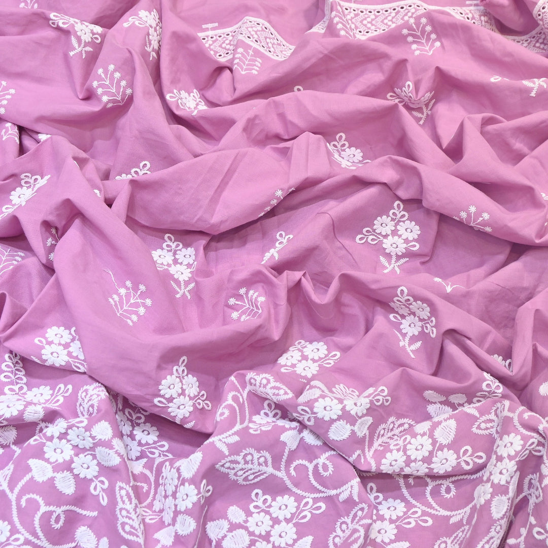 Premium Cotton Chicken Embroidery Plazo Fabric | Soft Cotton Designer Embroidered Fabric | HT11416-01