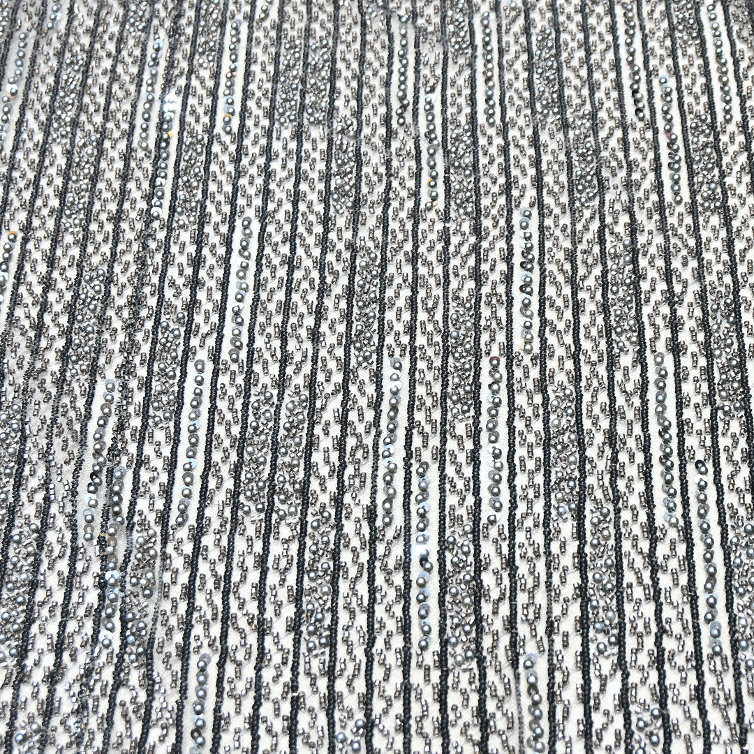 Gunmetal Grey Color Imported Imported Heavy Beaded Embroidery Net Fabric- MBL668-3