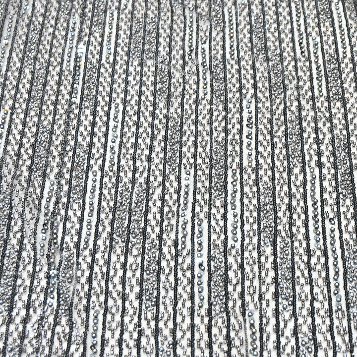 Gunmetal Grey Color Imported Imported Heavy Beaded Embroidery Net Fabric- MBL668-3