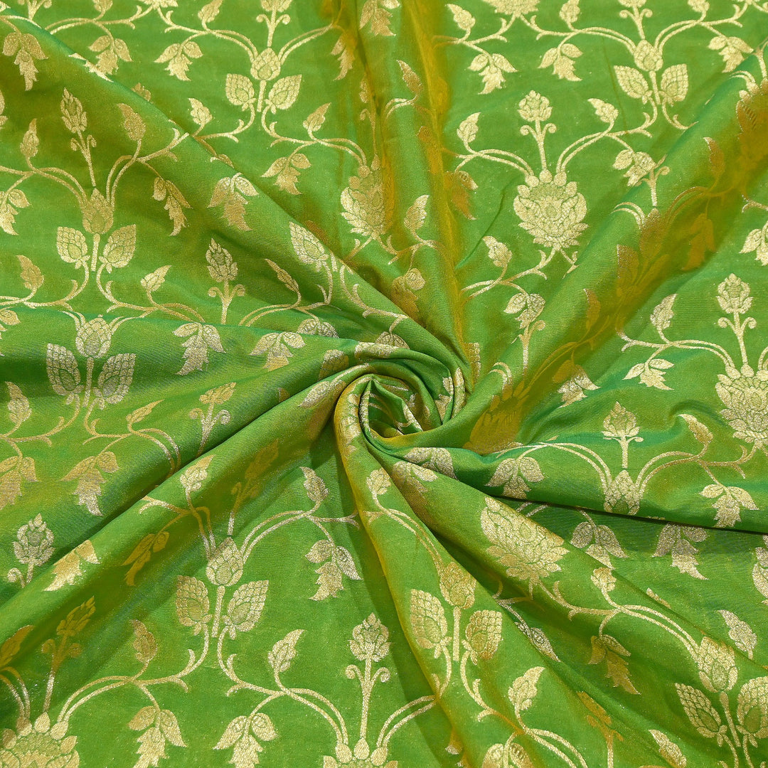 Chanderi Paudi Brocade Jaal Fabric – Traditional Designer Chanderi Silk Fabric - 180000-8