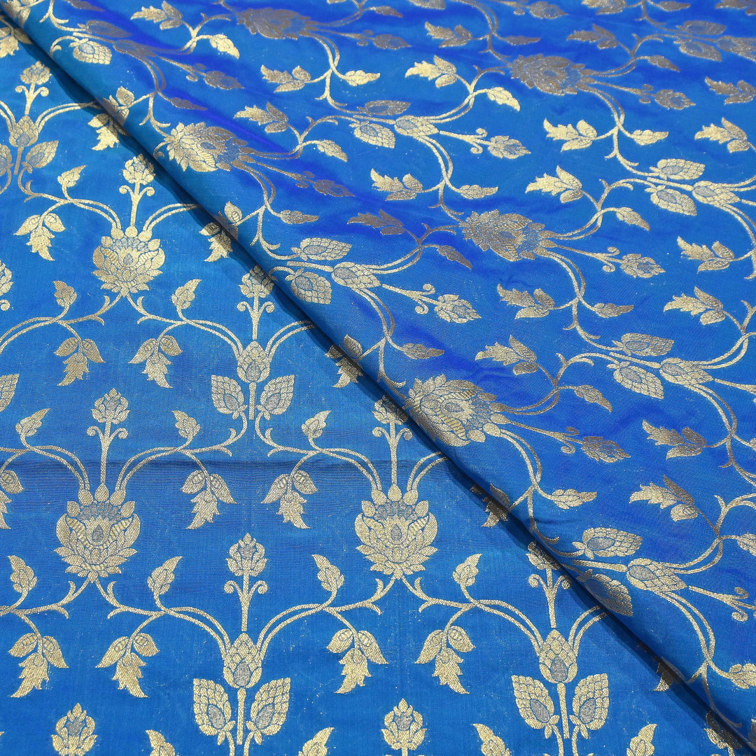 Chanderi Paudi Brocade Jaal Fabric – Traditional Designer Chanderi Silk Fabric - 180000-9
