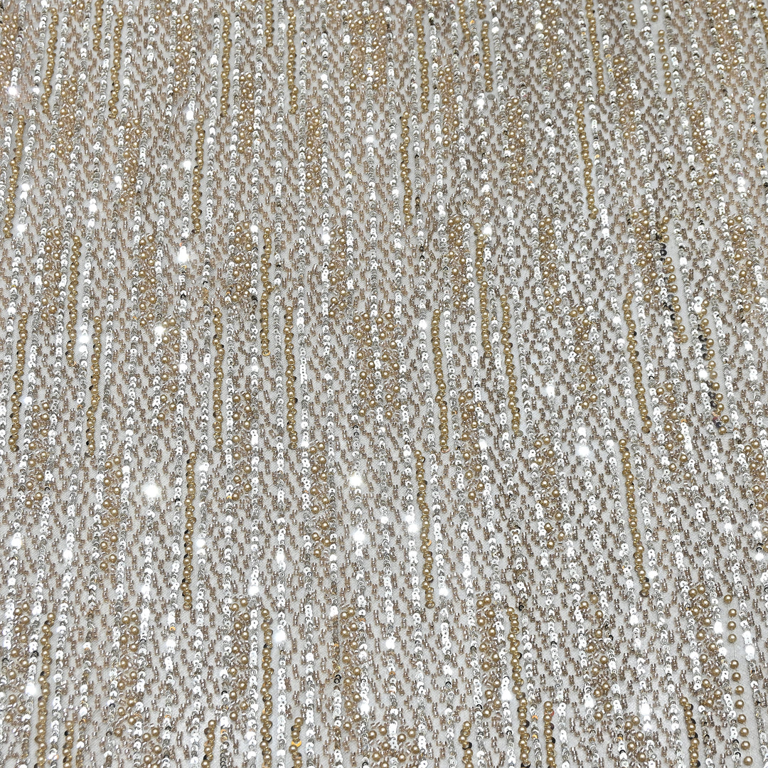 Champagne Gold Color Imported Imported Heavy Beaded Embroidery Net Fabric- MBL668-4