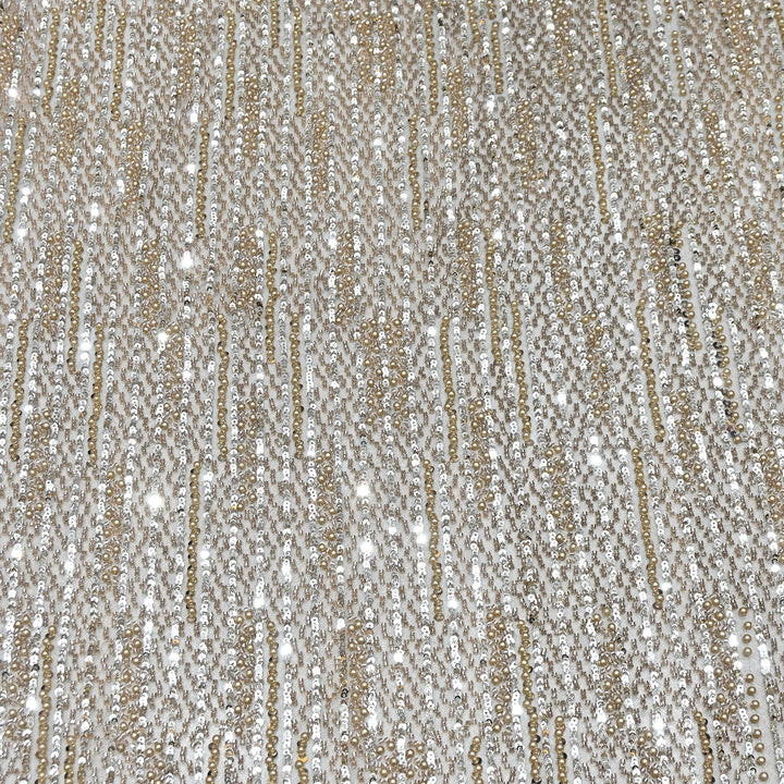 Champagne Gold Color Imported Imported Heavy Beaded Embroidery Net Fabric- MBL668-4