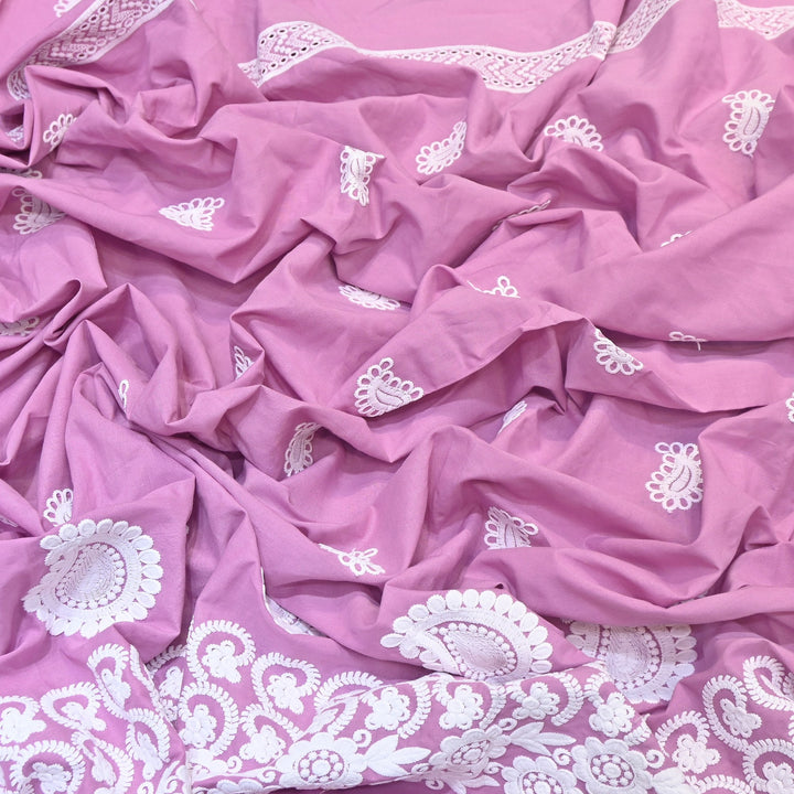 Premium Cotton Chicken Embroidery Plazo Fabric | Soft Cotton Designer Embroidered Fabric | HT11416-02
