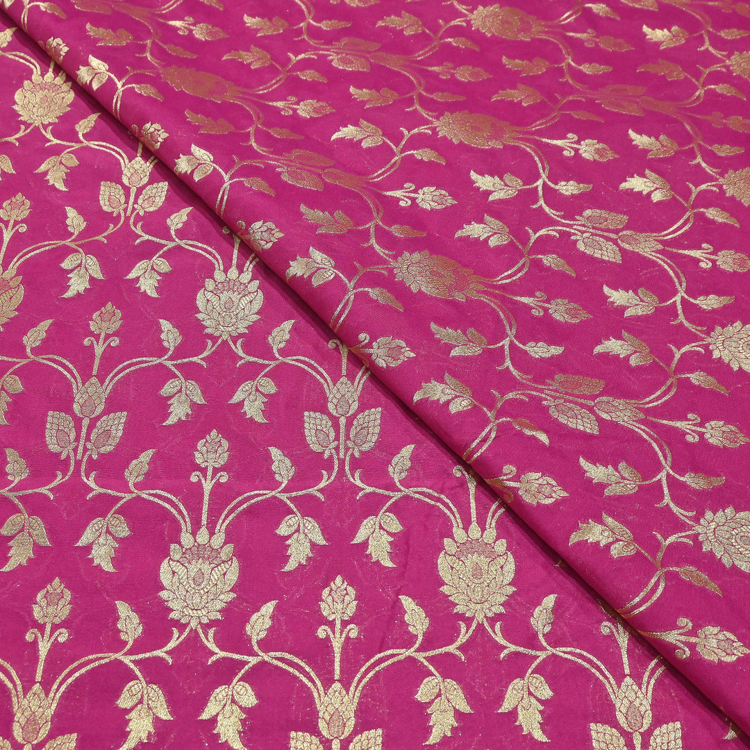 Chanderi Paudi Brocade Jaal Fabric – Traditional Designer Chanderi Silk Fabric - 180000-10