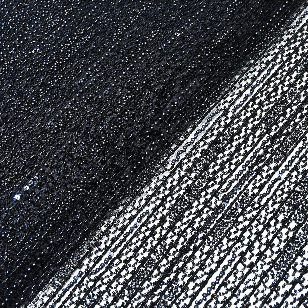 Black Color Imported Imported Heavy Beaded Embroidery Net Fabric- MBL668-5