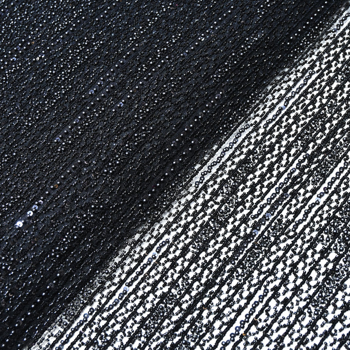 Black Color Imported Imported Heavy Beaded Embroidery Net Fabric- MBL668-5