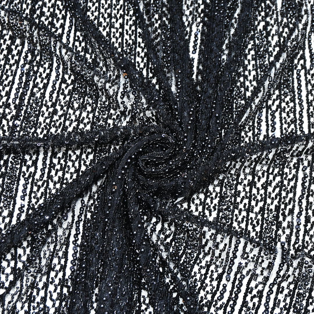 Black Color Imported Imported Heavy Beaded Embroidery Net Fabric- MBL668-5