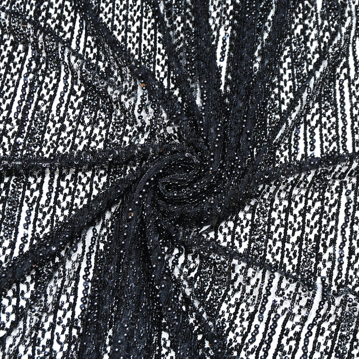 Black Color Imported Imported Heavy Beaded Embroidery Net Fabric- MBL668-5