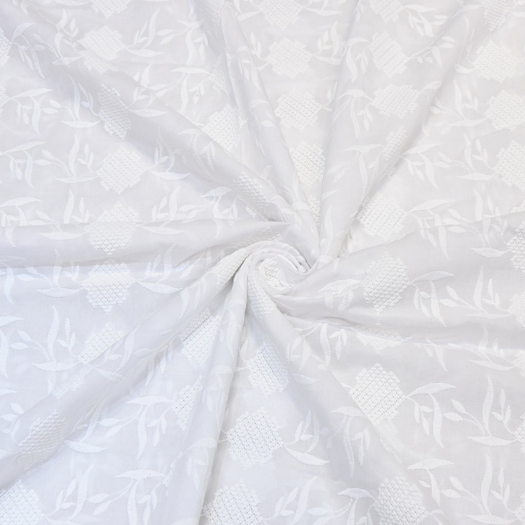 Premium Cotton Chicken Embroidery Fabric | Soft Cotton Designer Embroidered Fabric | HT0576-01