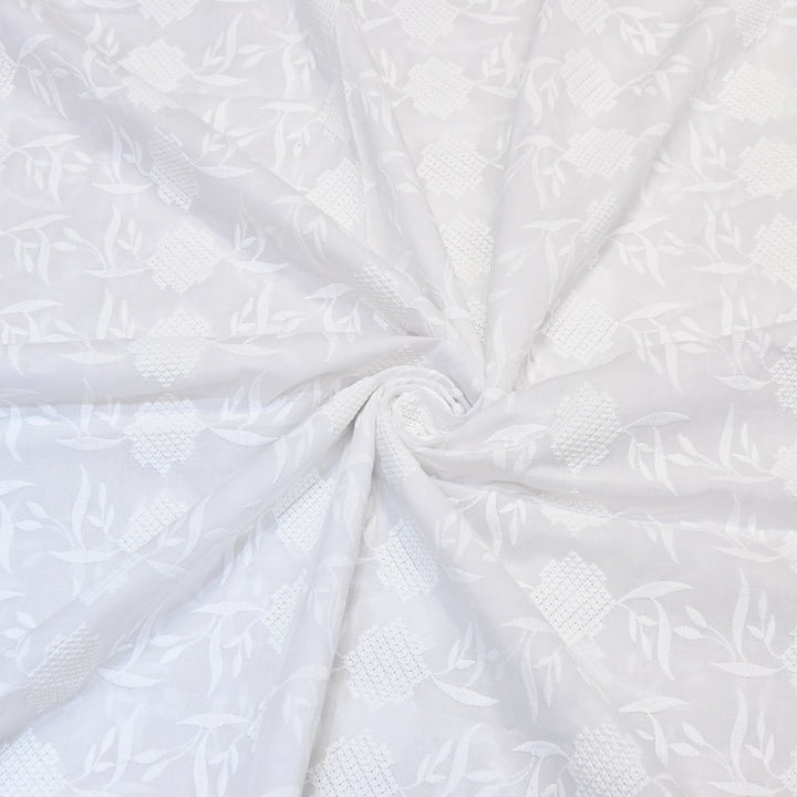 Premium Cotton Chicken Embroidery Fabric | Soft Cotton Designer Embroidered Fabric | HT0576-01