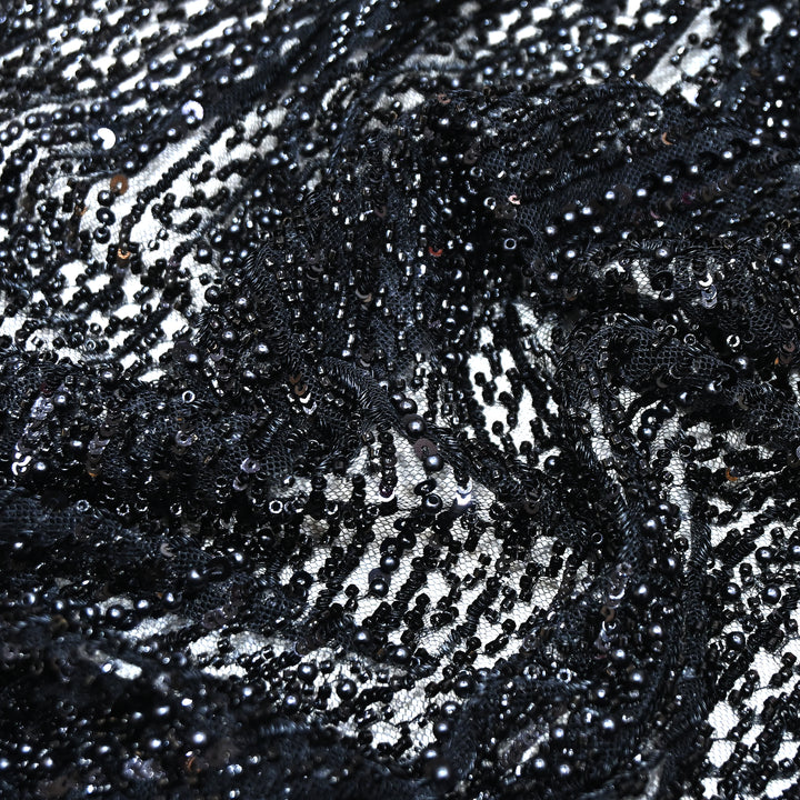Black Color Imported Imported Heavy Beaded Embroidery Net Fabric- MBL668-5