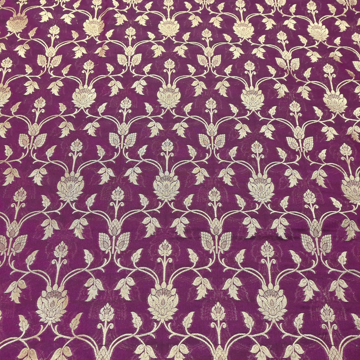 Chanderi Paudi Brocade Jaal Fabric – Traditional Designer Chanderi Silk Fabric - 180000-11