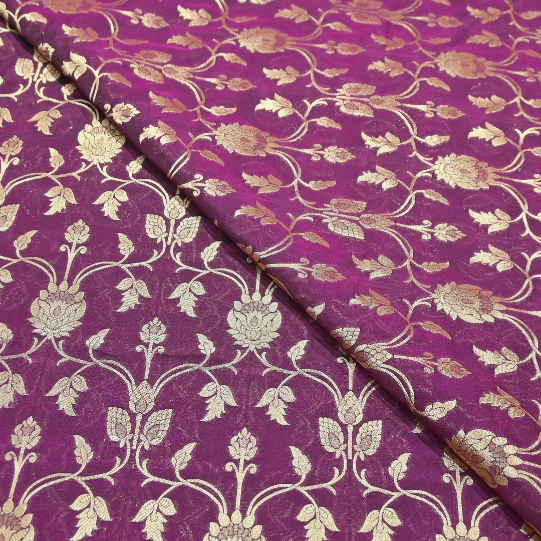 Chanderi Paudi Brocade Jaal Fabric – Traditional Designer Chanderi Silk Fabric - 180000-11