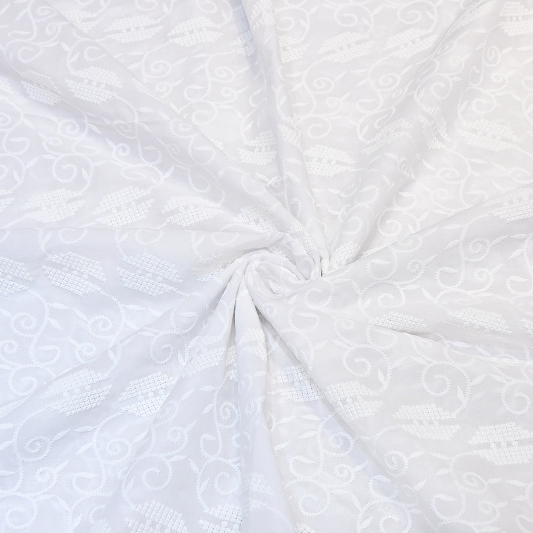 Premium Cotton Chicken Embroidery Fabric | Soft Cotton Designer Embroidered Fabric | HT0576-02