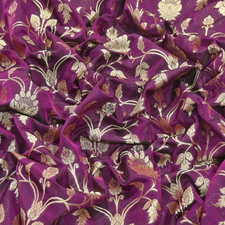 Chanderi Paudi Brocade Jaal Fabric – Traditional Designer Chanderi Silk Fabric - 180000-11