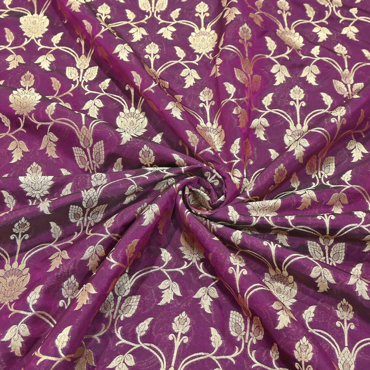 Chanderi Paudi Brocade Jaal Fabric – Traditional Designer Chanderi Silk Fabric - 180000-11