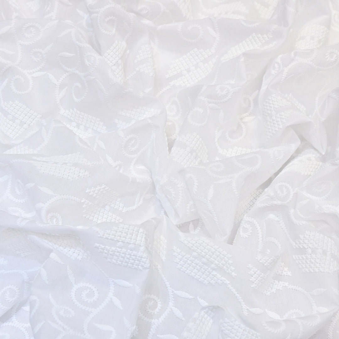 Premium Cotton Chicken Embroidery Fabric | Soft Cotton Designer Embroidered Fabric | HT0576-02