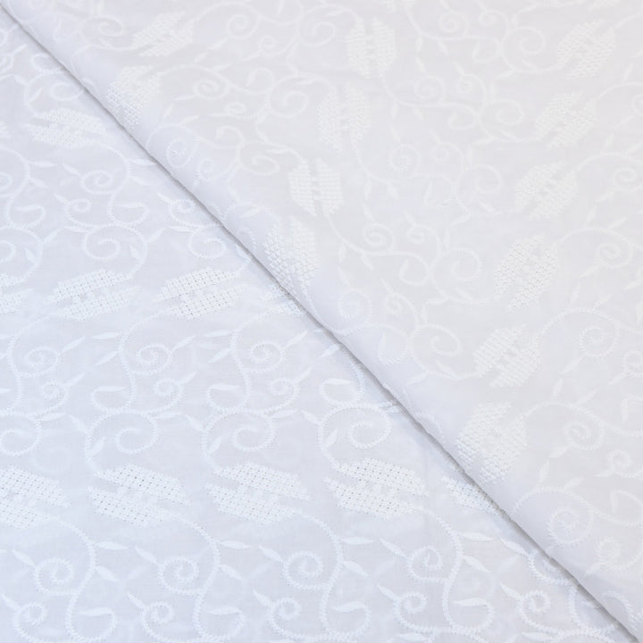 Premium Cotton Chicken Embroidery Fabric | Soft Cotton Designer Embroidered Fabric | HT0576-02