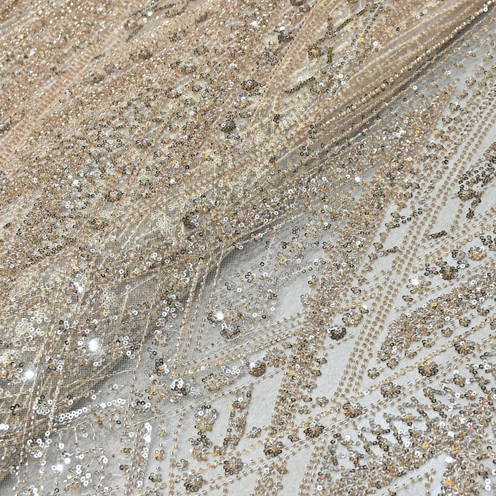 Imported Heavy Sequin & Beads Embroidery Net Fabric- MBL626