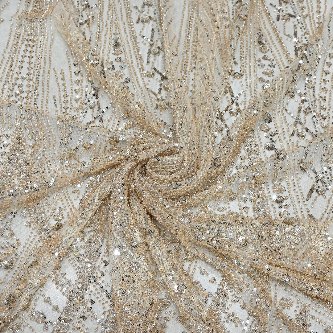 Imported Heavy Sequin & Beads Embroidery Net Fabric- MBL626
