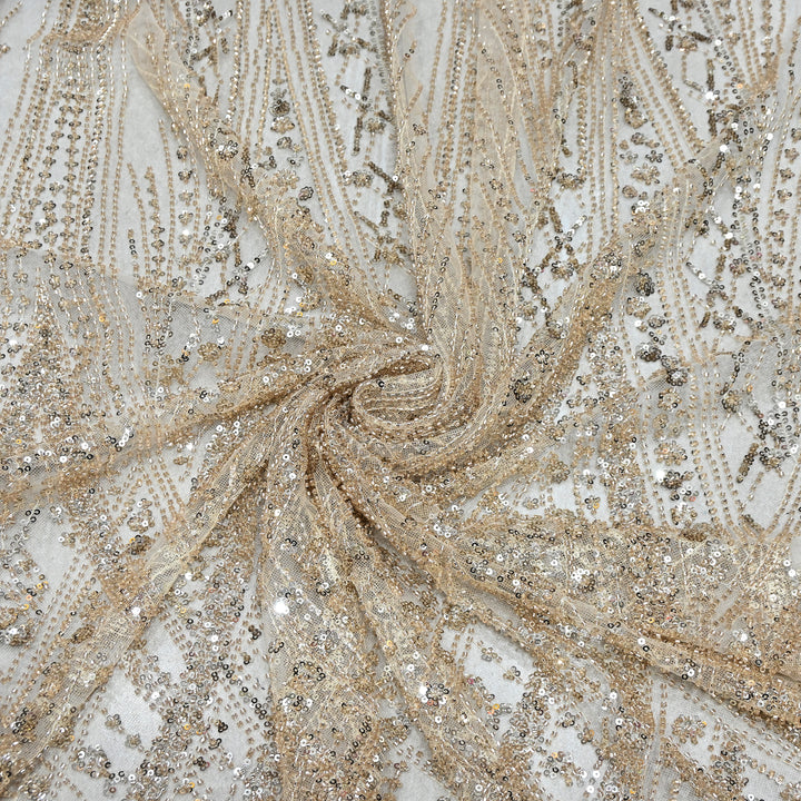Imported Heavy Sequin & Beads Embroidery Net Fabric- MBL626