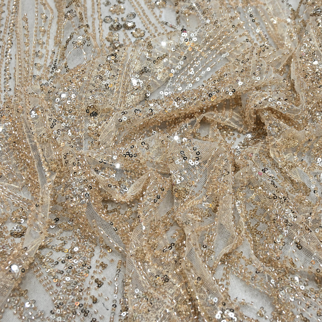 Imported Heavy Sequin & Beads Embroidery Net Fabric- MBL626