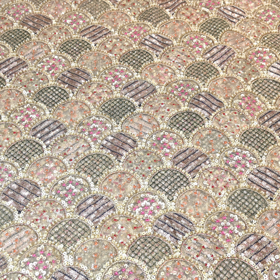 Premium Imported Net Moti & Sequence Embroidery Fabric- V12598C