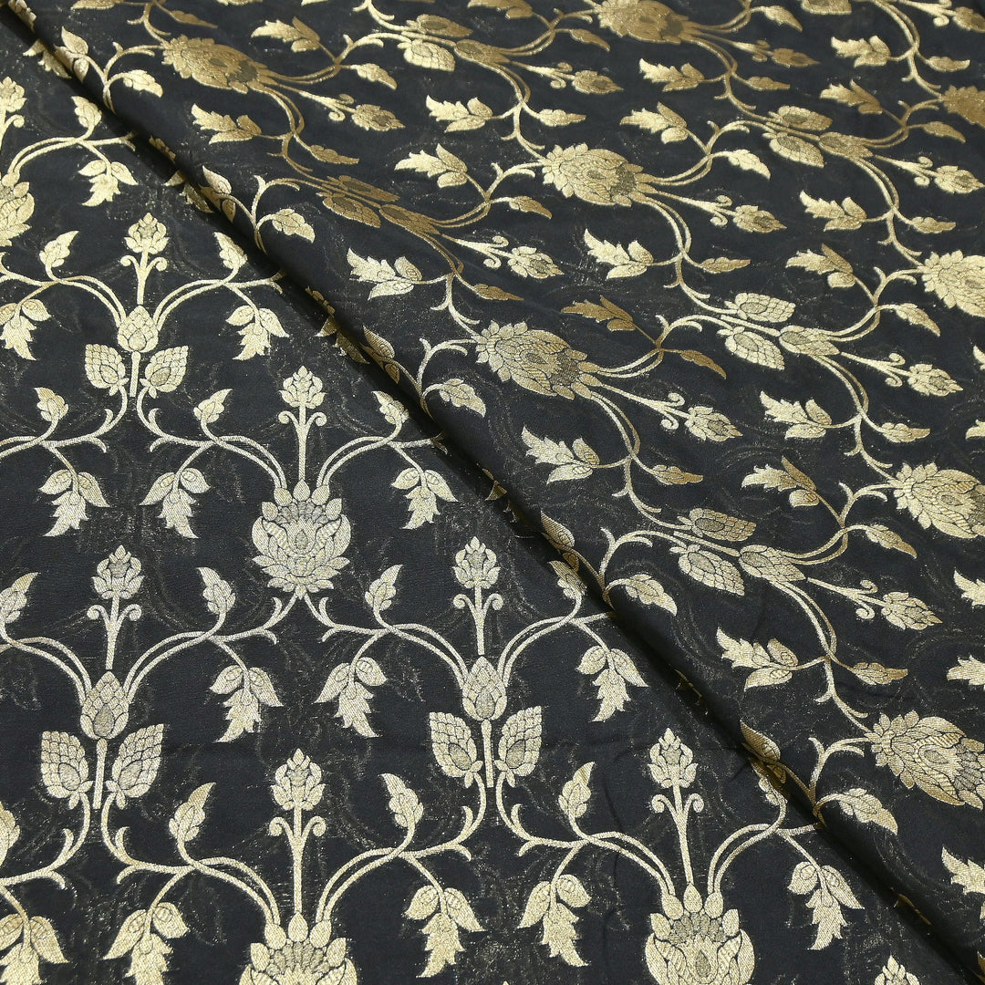 Chanderi Paudi Brocade Jaal Fabric – Traditional Designer Chanderi Silk Fabric - 180000-13