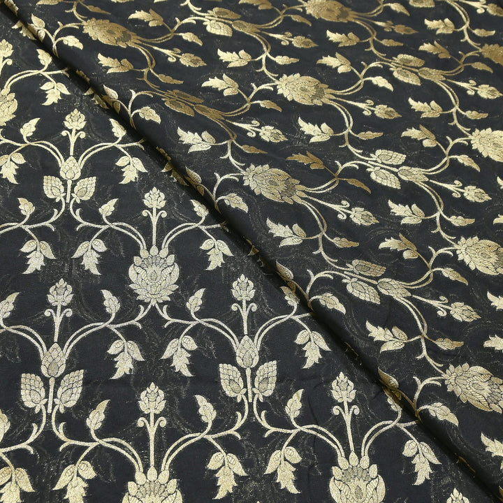 Chanderi Paudi Brocade Jaal Fabric – Traditional Designer Chanderi Silk Fabric - 180000-13