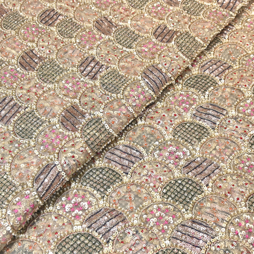 Premium Imported Net Moti & Sequence Embroidery Fabric- V12598C