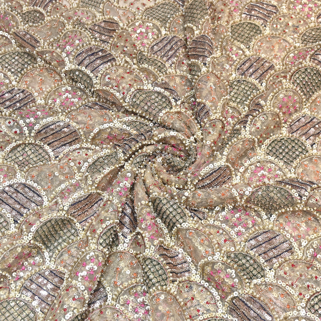 Premium Imported Net Moti & Sequence Embroidery Fabric- V12598C