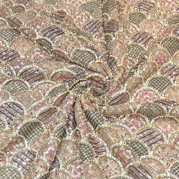 Premium Imported Net Moti & Sequence Embroidery Fabric- V12598C