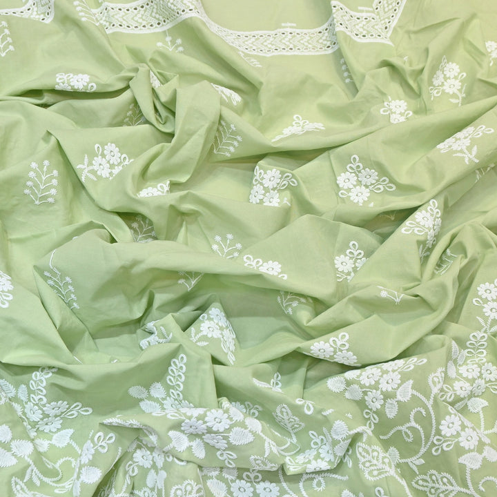 Premium Cotton Chicken Embroidery Plazo Fabric | Soft Cotton Designer Embroidered Fabric | HT11416-03
