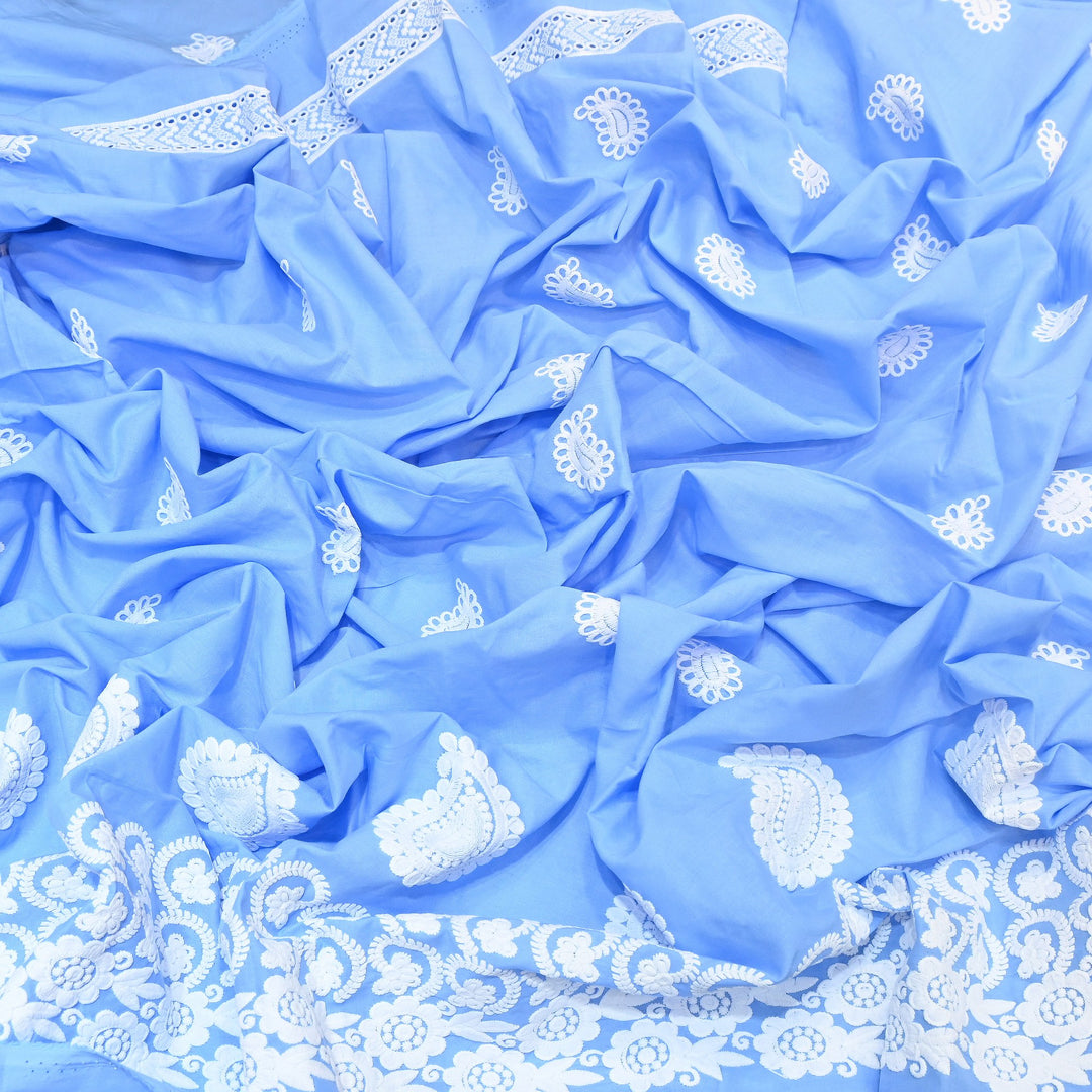 Premium Cotton Chicken Embroidery Plazo Fabric | Soft Cotton Designer Embroidered Fabric | HT11416-08