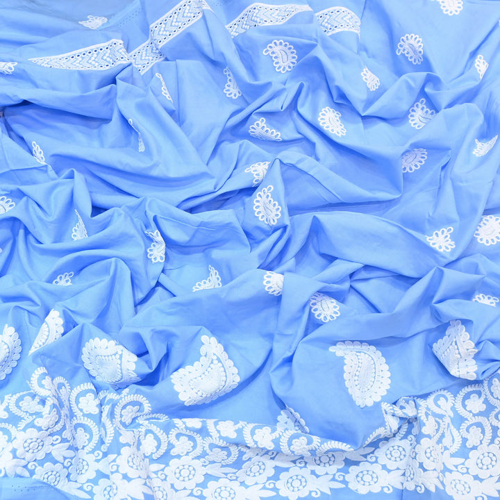 Premium Cotton Chicken Embroidery Plazo Fabric | Soft Cotton Designer Embroidered Fabric | HT11416-08