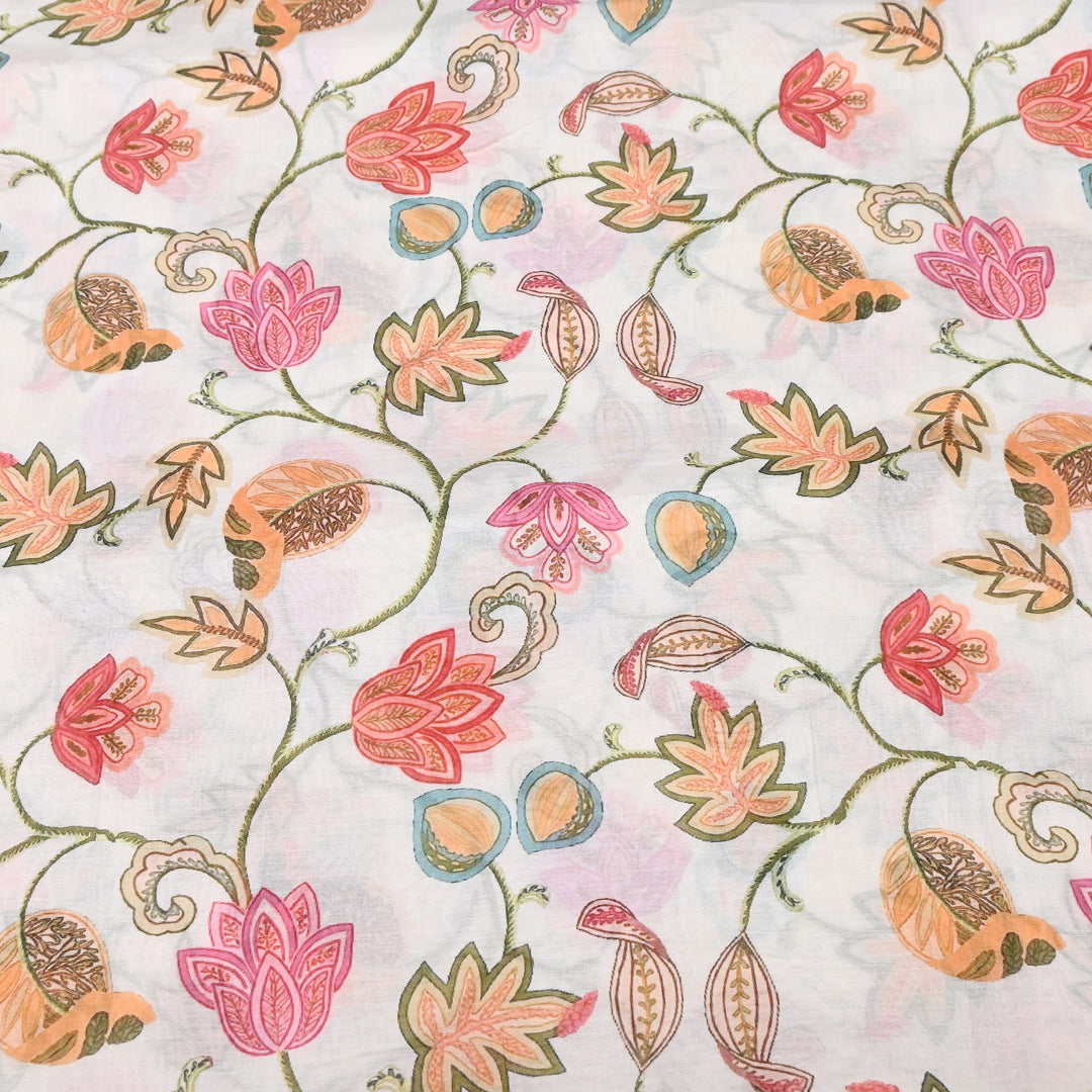 Mul Chanderi Digital Print Fabric - Soft Lightweight Designer Fabric GT0185-A3