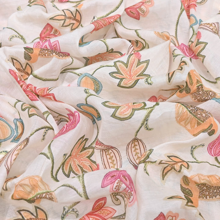 Mul Chanderi Digital Print Fabric - Soft Lightweight Designer Fabric GT0185-A3