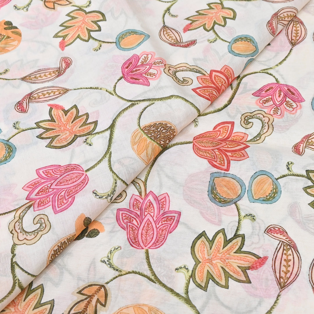 Mul Chanderi Digital Print Fabric - Soft Lightweight Designer Fabric GT0185-A3