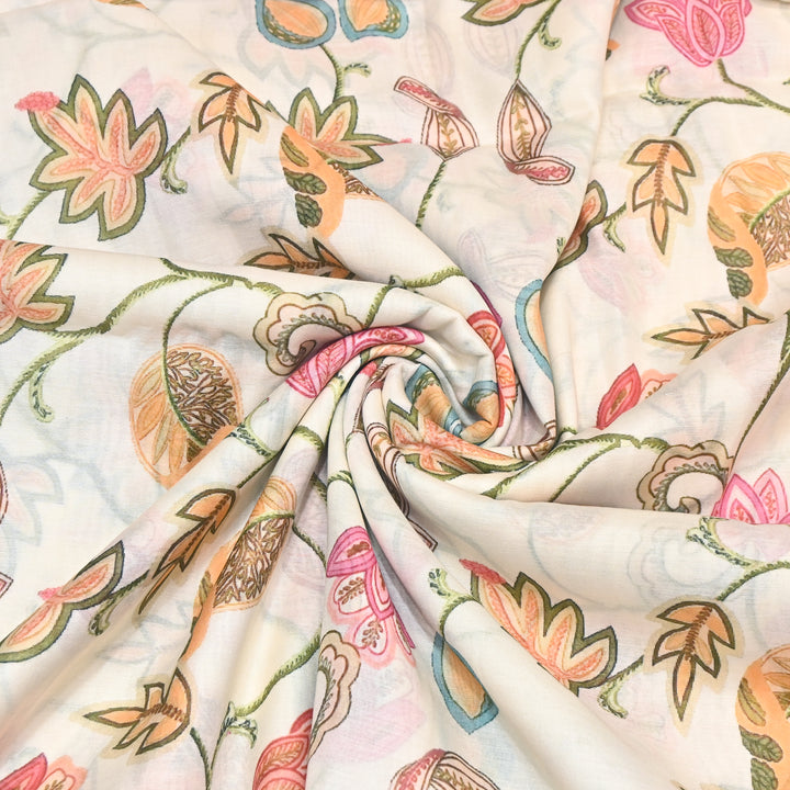 Mul Chanderi Digital Print Fabric - Soft Lightweight Designer Fabric GT0185-A3