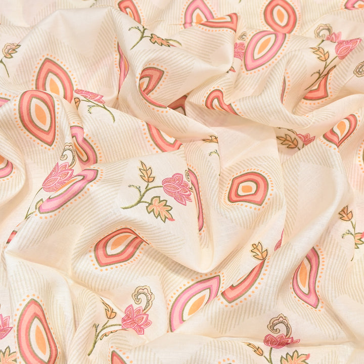 Mul Chanderi Digital Print Fabric - Soft Lightweight Designer Fabric GT0185-A4