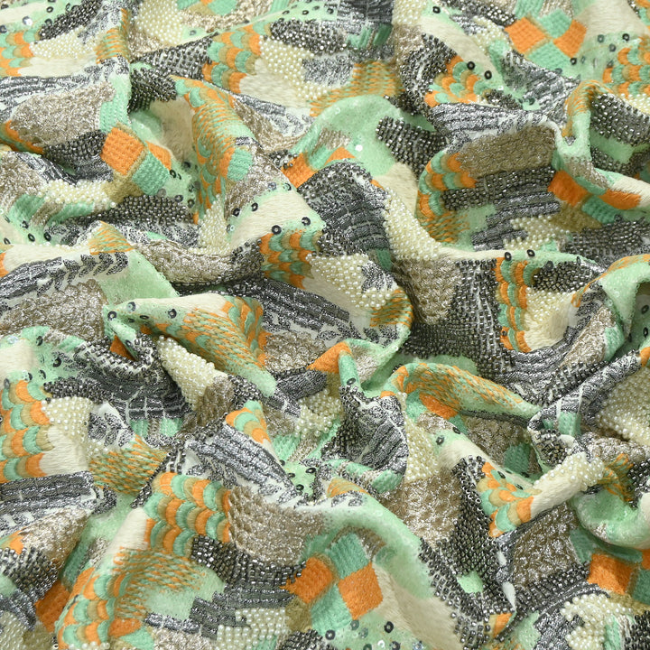 Rose Silk Zari Moti & Sequins Embroidery Fabric | RSM497-05