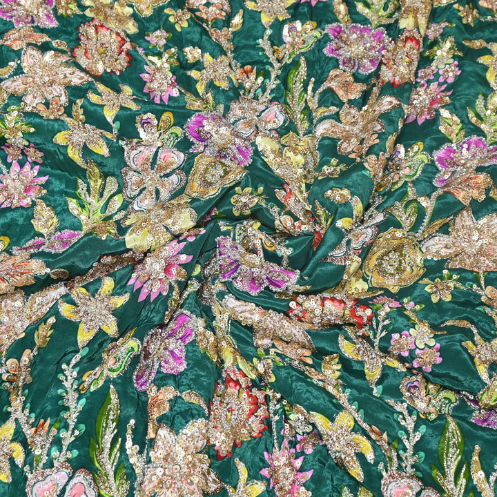 Multi Color Crape Position Print Fabric with Zari Sequins Embroidery- V12515C-05