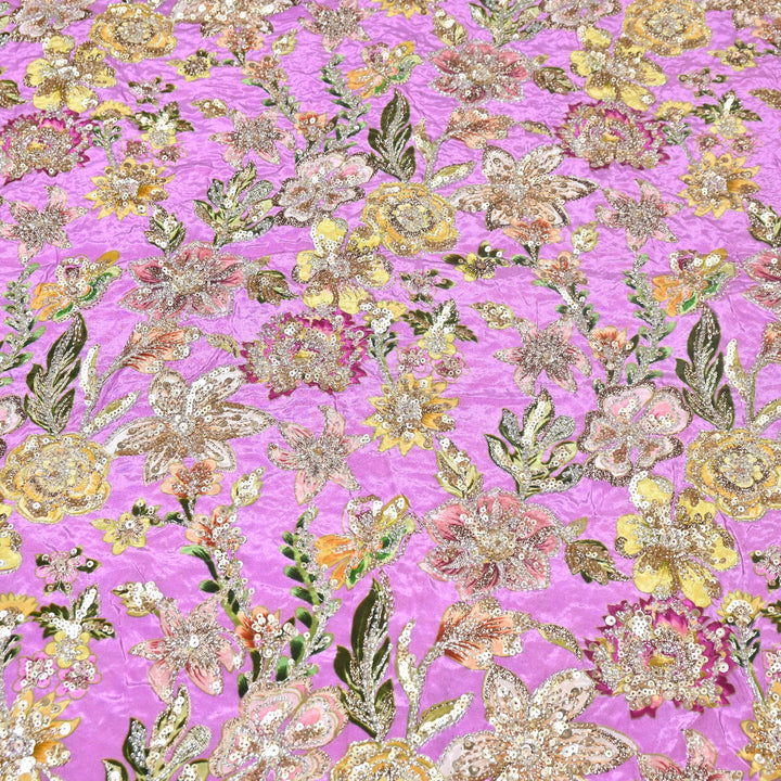 Multi Color Crape Position Print Fabric with Zari Sequins Embroidery- V12515C-06
