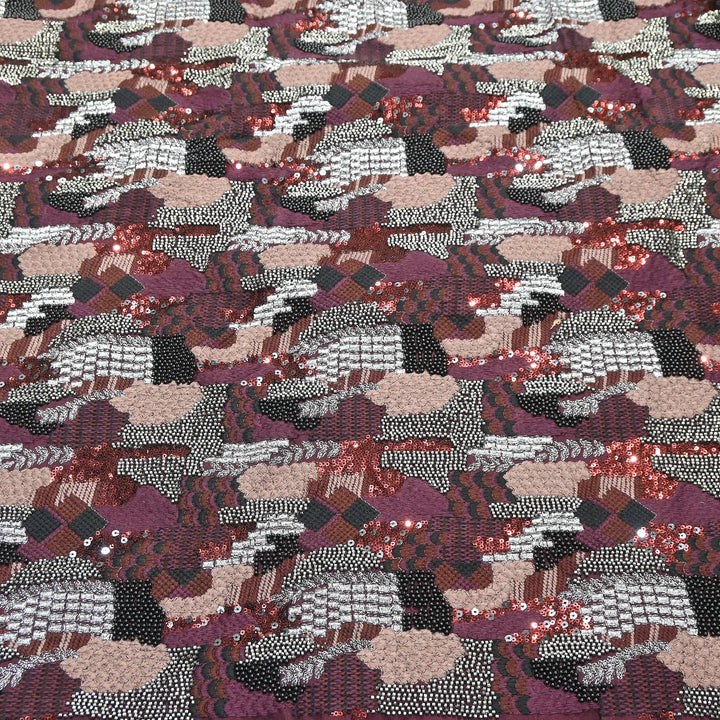 Rose Silk Zari Moti & Sequins Embroidery Fabric | RSM497-04