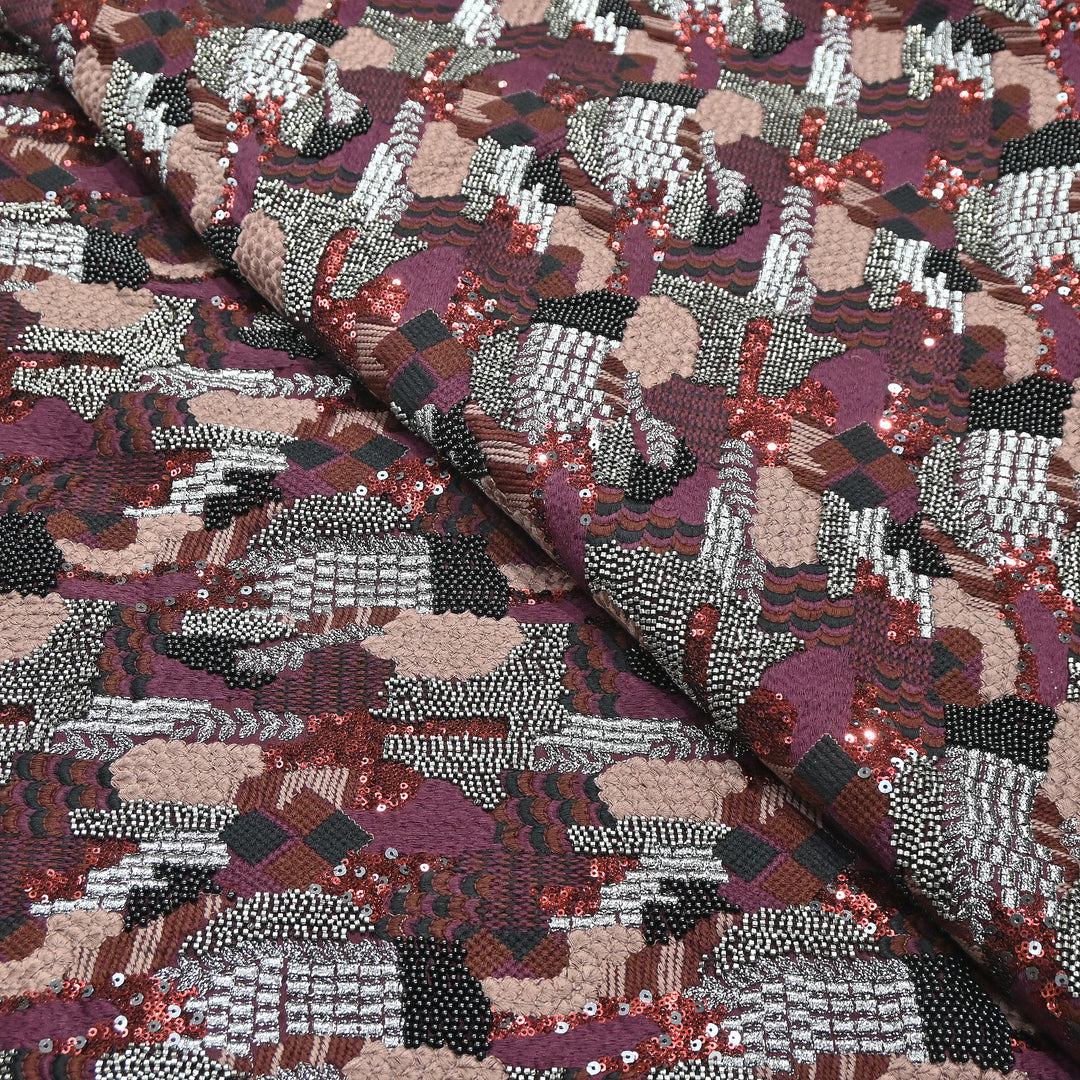 Rose Silk Zari Moti & Sequins Embroidery Fabric | RSM497-04