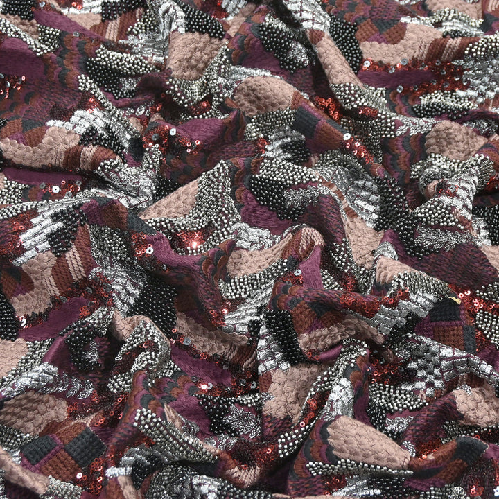 Rose Silk Zari Moti & Sequins Embroidery Fabric | RSM497-04